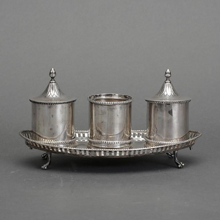 BLÄCKSTÄLL, empire, silver, stämplad Barcelona, 1800-talets första hälft, troligen 1820-30-tal. 339 gram.
