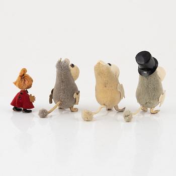 Four Moomin figures, Atelier Fauni, Finland, 1950's/60's.