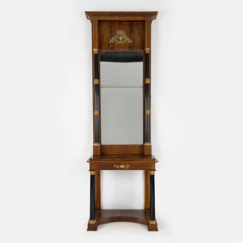 An Empire Mahogany Veneer Mirror and Console Table, first half of the 19th Century.