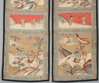 Four textile panels, Qing dynasty, 19th Century.