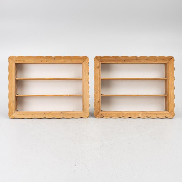 Swedish Modern, a pair of pine wall-mounted shelves, Swedish, 1930s/40s.