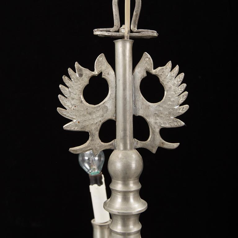 An early 20th pewter century chandelier.