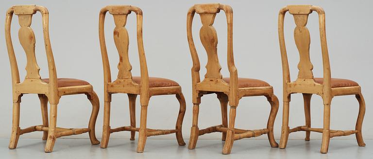 Four Swedish Rococo 18th century chairs.