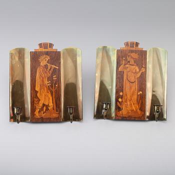 VÄGGLAMPETTER, 1 par, Birger Ekman, Mjölby Intarsia 1939.