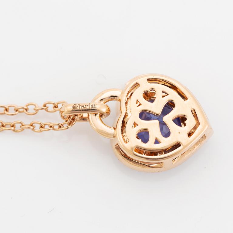 Collier med hjärtformad tanzanit och briljantslipade diamanter.