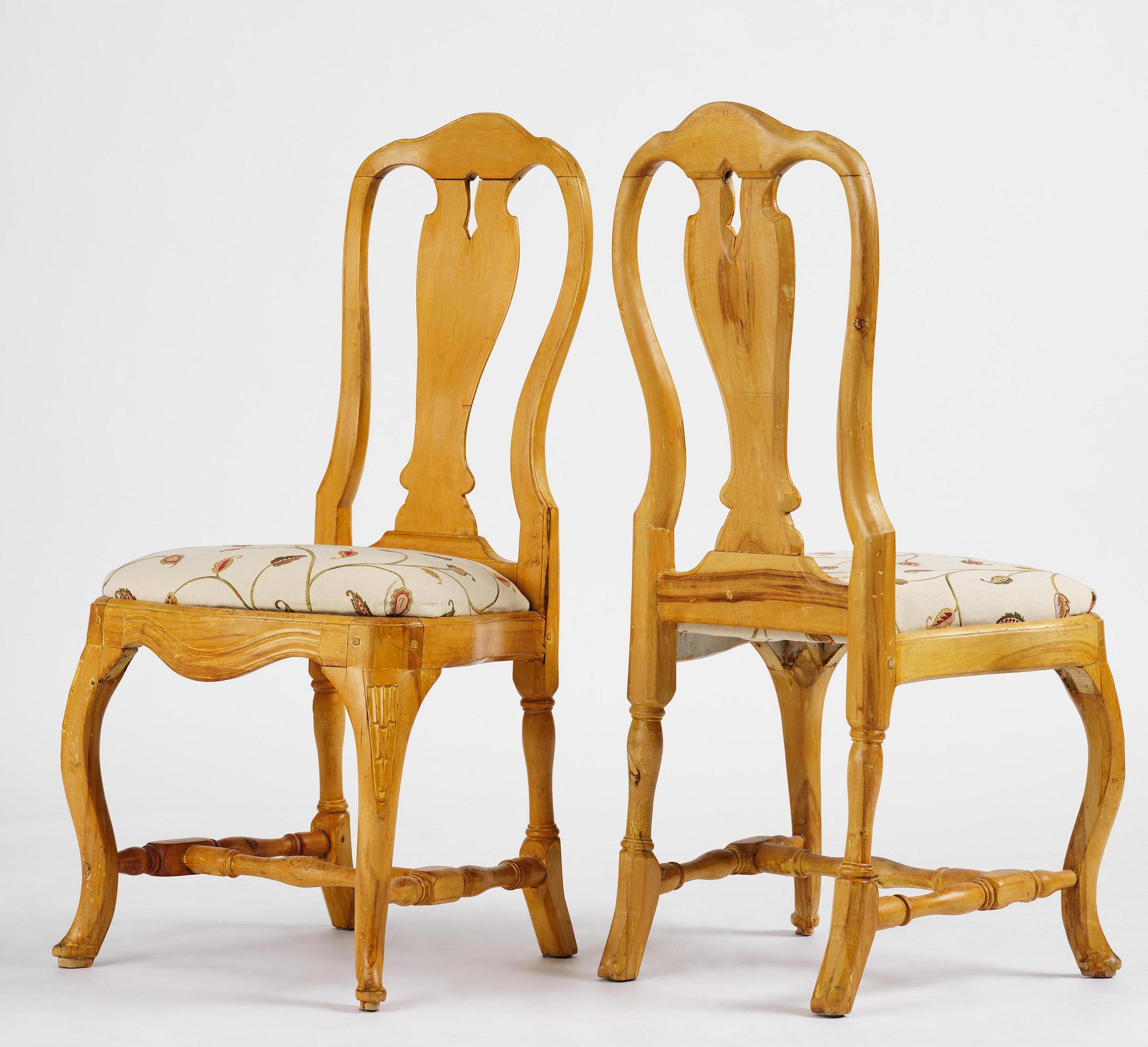 A set of four Swedish rococo chairs, Stockholm, later part 18th century.