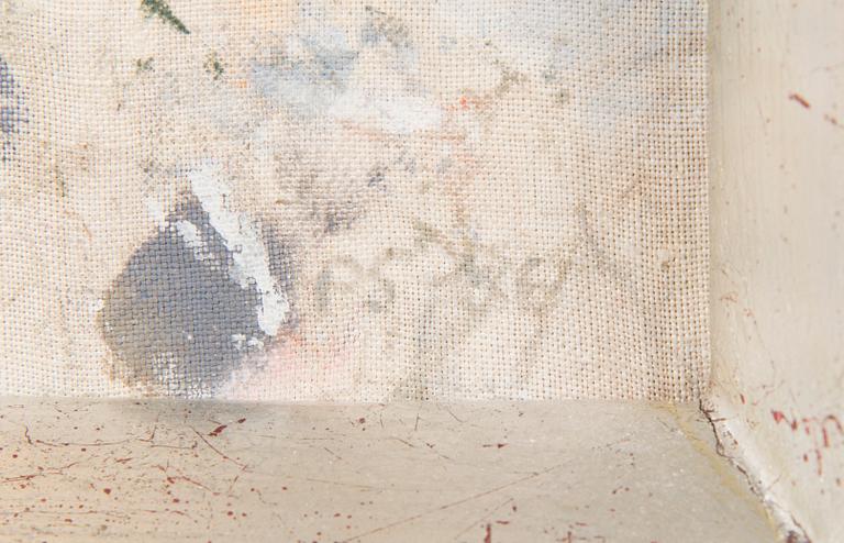 PETER SANDELIN, sekatekniikka kankaalle, signeerattu ja päivätty -86.