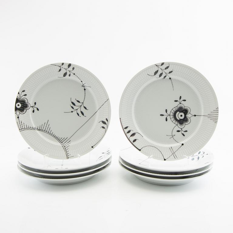 Plates, 8 pcs, porcelain, "Black Fluted Mega," Royal Copenhagen, Denmark.