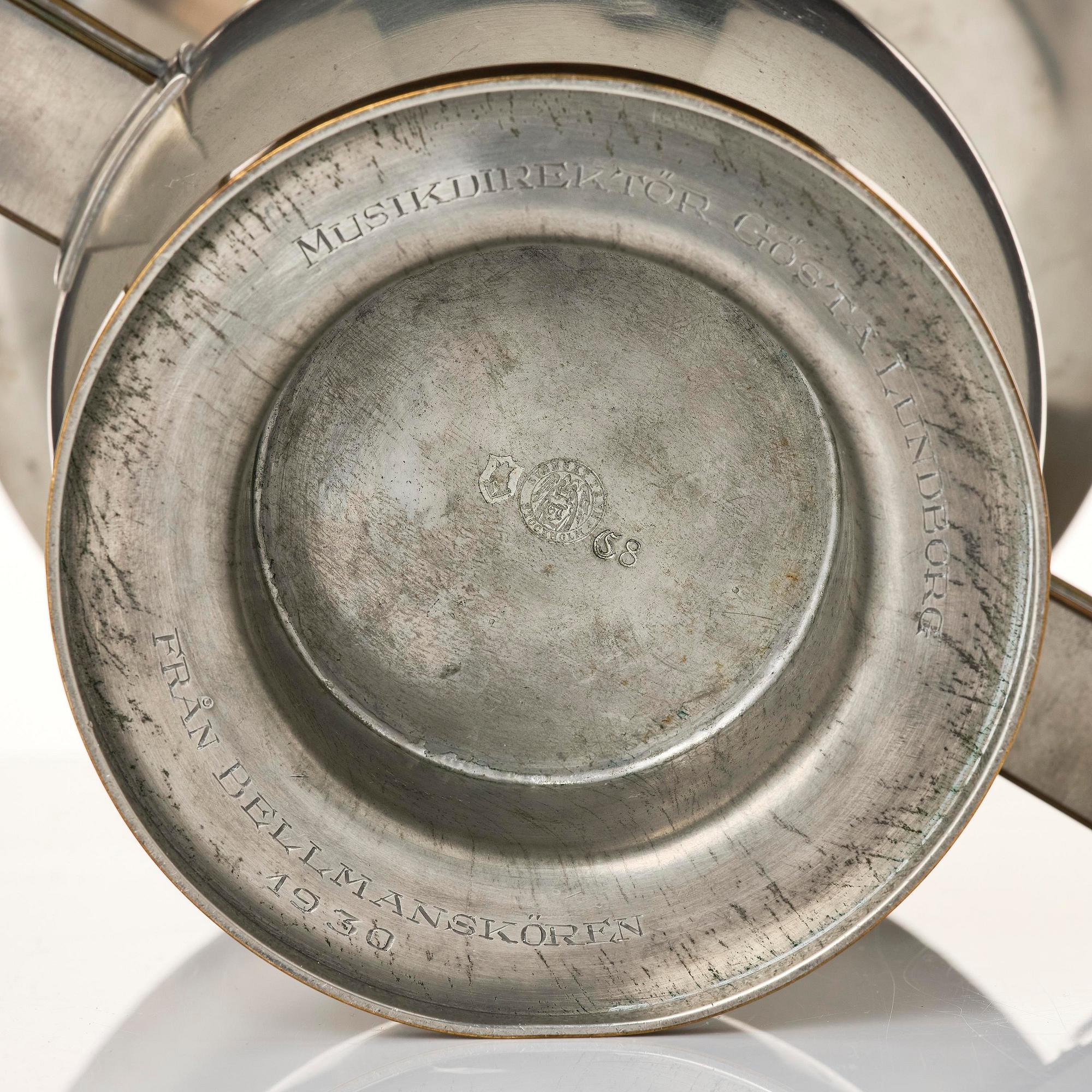 Nils Fougstedt, a rare pewter and brass vase model A 903, Firma Svenskt Tenn, Stockholm, 1929.
