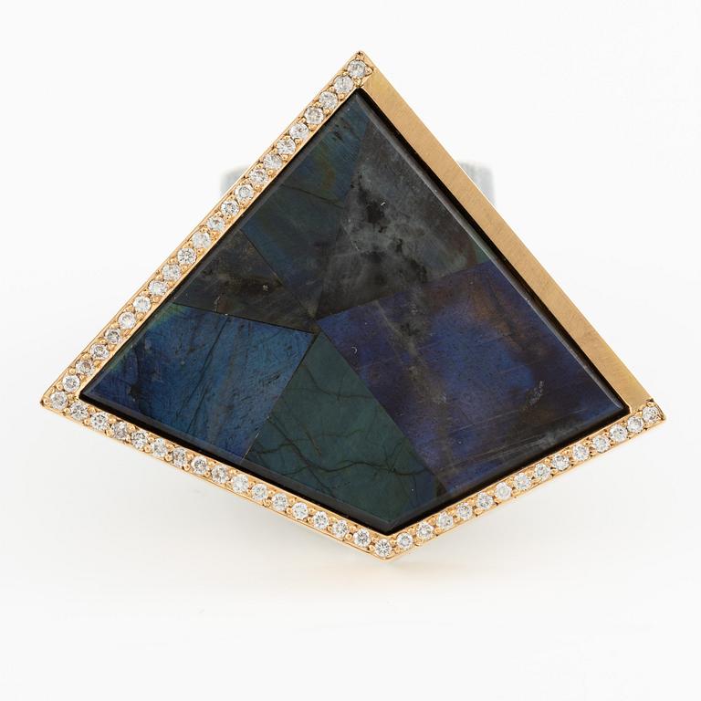 Jan-Christer Lundqvist, ring, sterling silver and gold with spectrolite and brilliant-cut diamonds, Skövde.