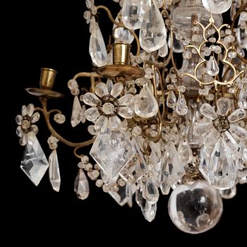 A presumably Italian Baroque and Baroque-style rock crystal and cut-glass six-branch chandelier, 18th century and later.