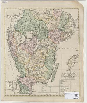 Nils Marelius · NILS MARELIUS, karta, delvis kolorerat kopparstick, 1700-tal.