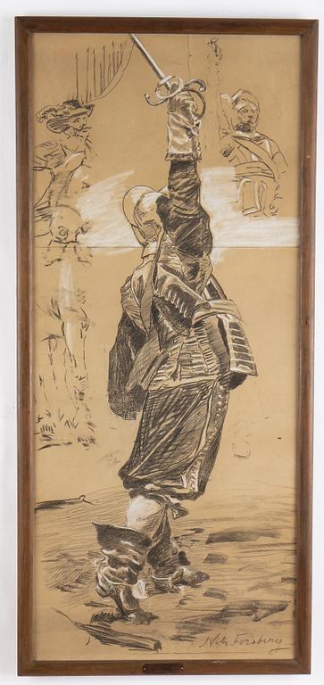 Nils Forsberg, charcoal and gouiache, signed.