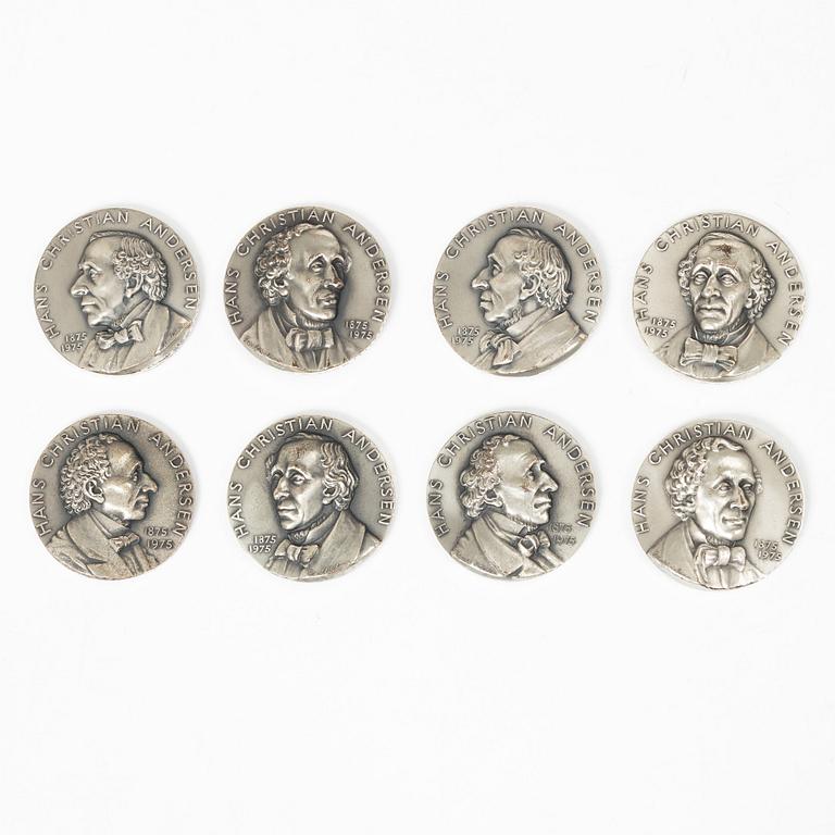 Commemorative medals, 8 pcs, sterling silver, Hans Christian Andersen, The Fairy Tale Series, Harald Salomon.