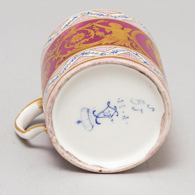 A French cup and saucer, 19th century, with a Sevre like mark.