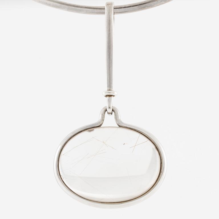 Vivianna Torun Bülow-Hübe, neck ring with pendant, sterling silver and rutilated quartz, contemporary.