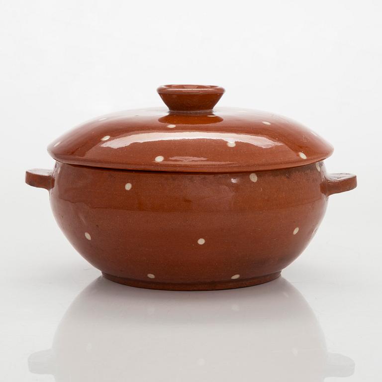 Marita Lybeck, bowl with lid, red clay, signed ML.