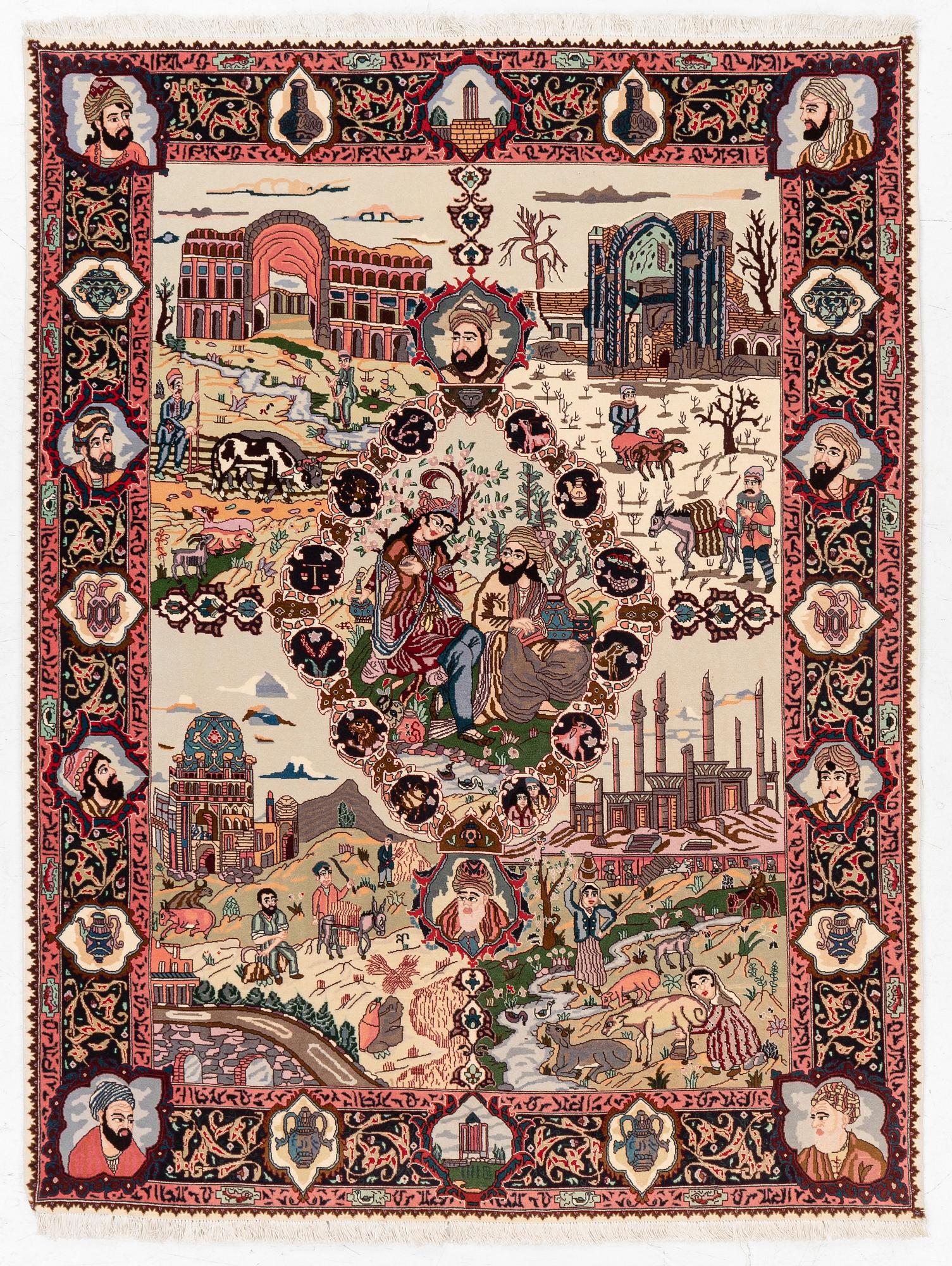 Matta, Täbriz, sk, Fyra årstider, ca 196 x 151 cm.