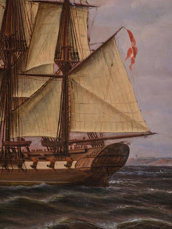 Thorvald Möller, Frigate under full sail at Kronborg Castle.