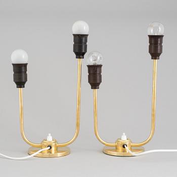 A pair of brass table lights, 1940's.