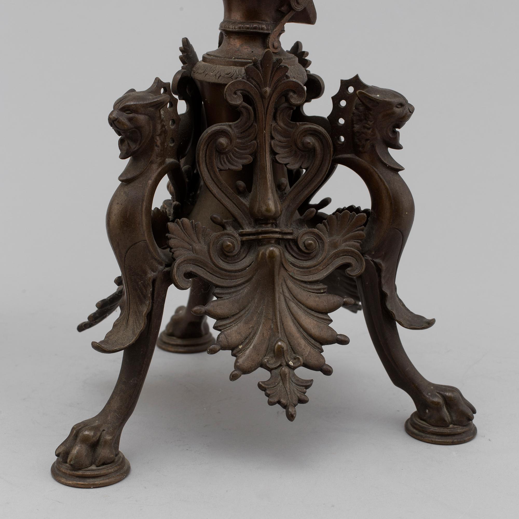 FERDINAND BARBEDIENNE, attributed to, a pair of 19th century bronze candelabra.
