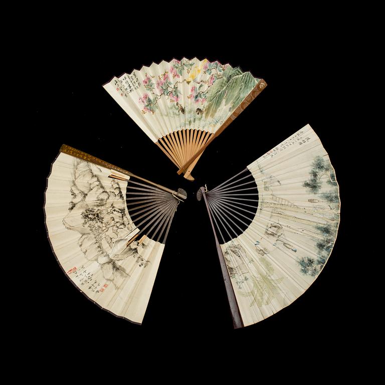 SOLFJÄDER, 3 st, Kina, 1800-tal.