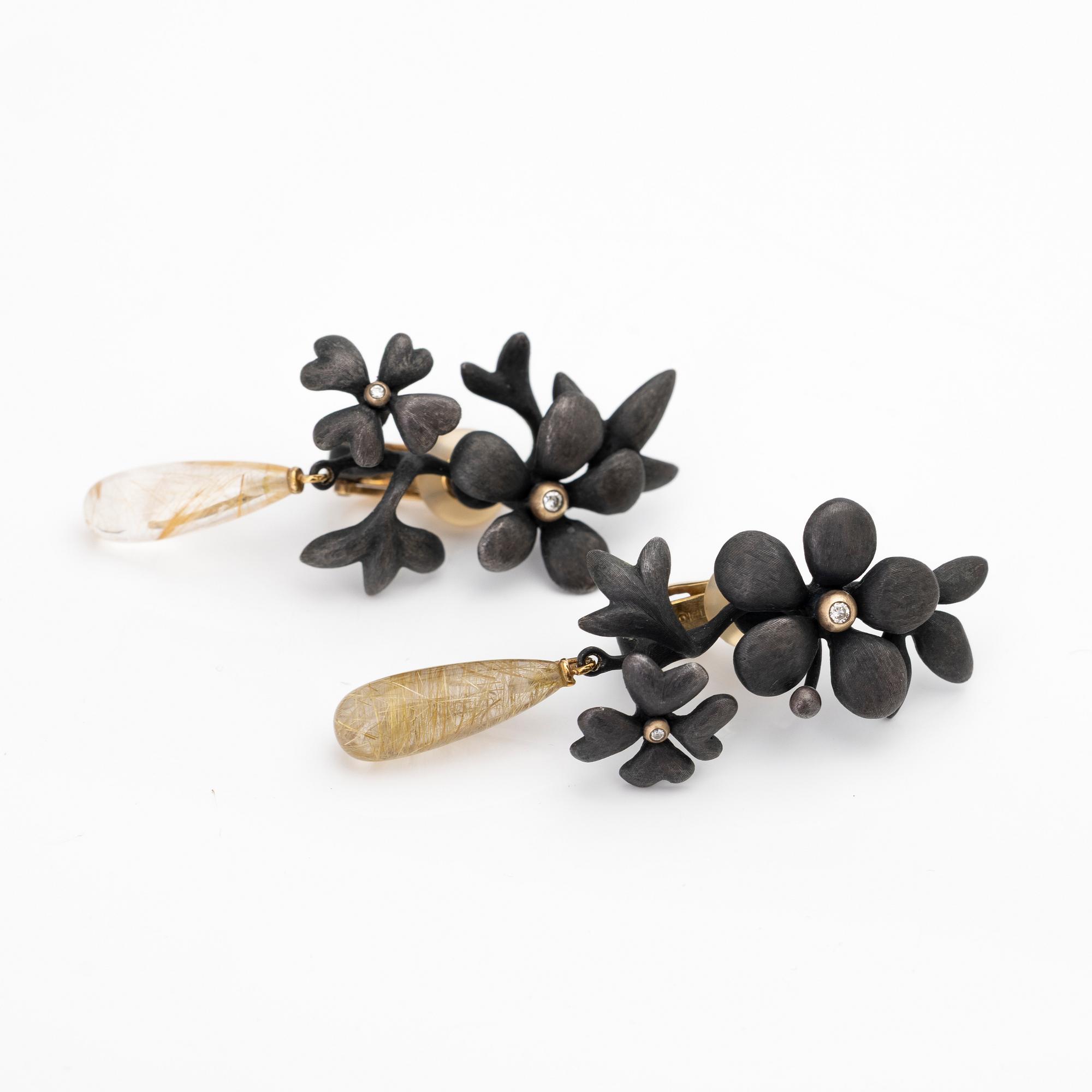 Ole Lynggaard, Earrings, a pair, "Forest", oxidised silver with red gold settings and brilliant-cut diamonds, with additional pendants.