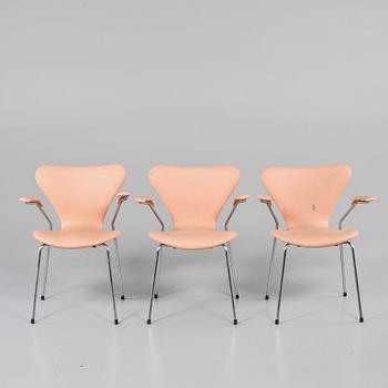 KARMSTOLAR, 3 st, "Sjuan", Arne Jacobsen, Fritz Hansen, 1967, 1969 respektive 1971.