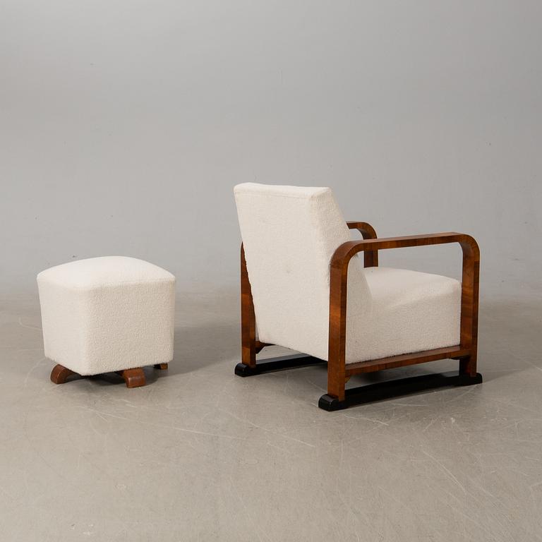 Fåtölj och fotpall, Art Deco, 1900-talets första hälft.