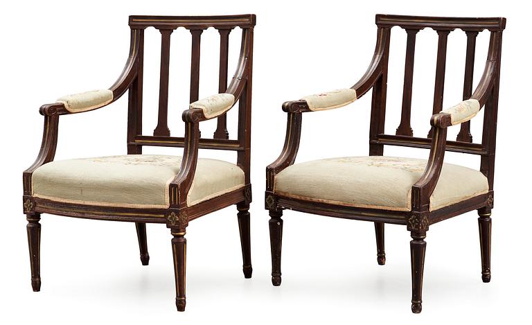A pair of late Gustavian armchairs, by C. J. Wadström.