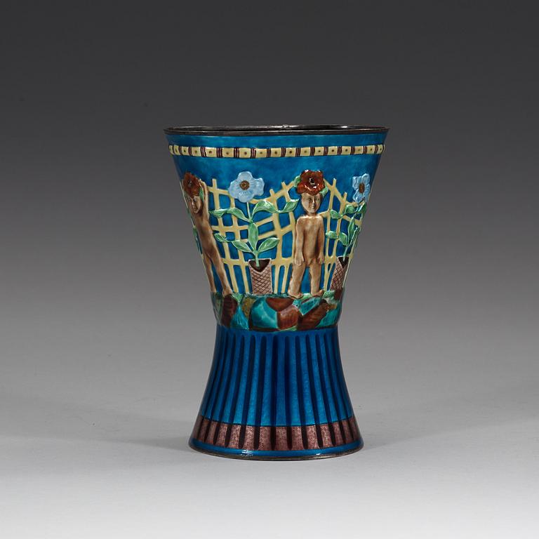 A David-Andersen sterling and polychrome enamelled vase, Norway probably 1950's.