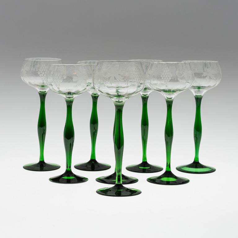 VINGLAS, glas, 8 st, Boda. 1900-tal.