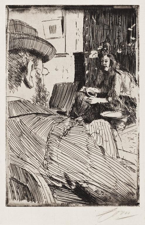 Anders Zorn, ANDERS ZORN, etching, 1896, signed with pencil.