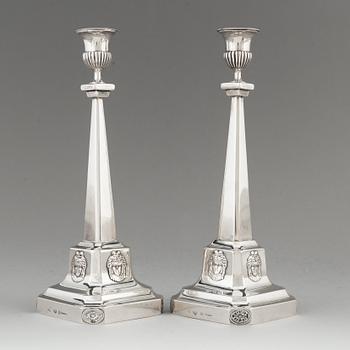 A pair of Swedish 18th century silver candlesticks, mark of Pehr Zethelius, Stockholm 1799.