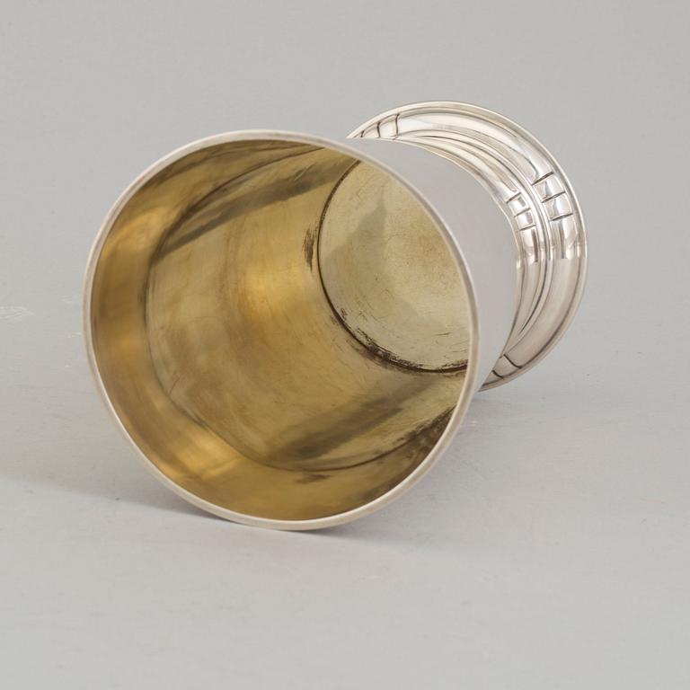 A parcel-gilt sterling silver vase from Aktiebolaget Ikora, Stockholm, 1953.