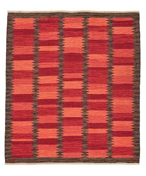 260. Berit Koenig, a carpet, "Viggen, röd", flat weave, ca 200 x 171,5-175 cm, signed BK SH.