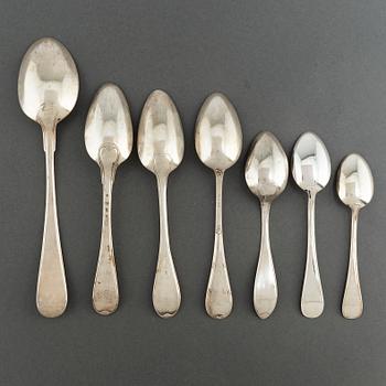 A silver cutlery, including 'Svensk Spets' and 'Svensk Rund', incl. GAB, CG Hallberg, 19/20th century (89 pc), 3171g.