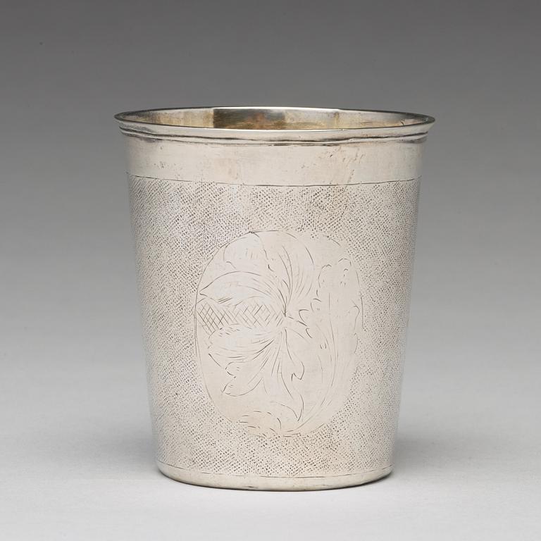 A Swedish early 18th century parcel-gilt silver beaker, mark of Samuel Phallén, Karlskrona 1700.