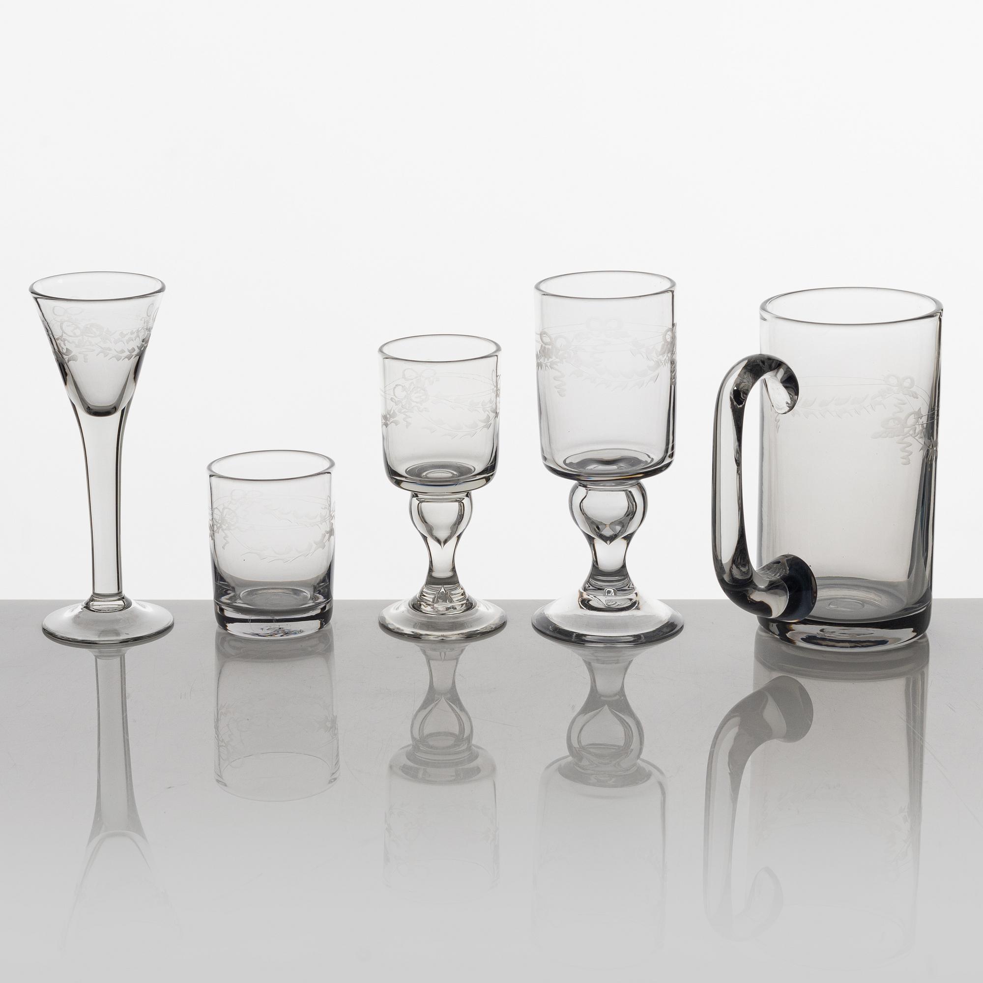 Glasservis, 30 delar, "Antik", Reijmyre, 1900-talets andra hälft.