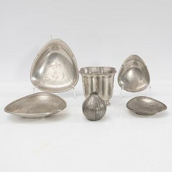 Just Andersen, ett parti tennföremål, 6 delar, Danmark, 1900-talets första hälft.