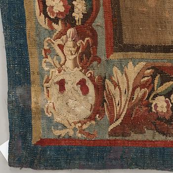 A TAPESTRY, tapestry weave, ca 299,5 x 212,5 cm, signed FOVRUIERES, 
DELANRIEVE.M.R.DABUSSON, Aubusson 17th century.