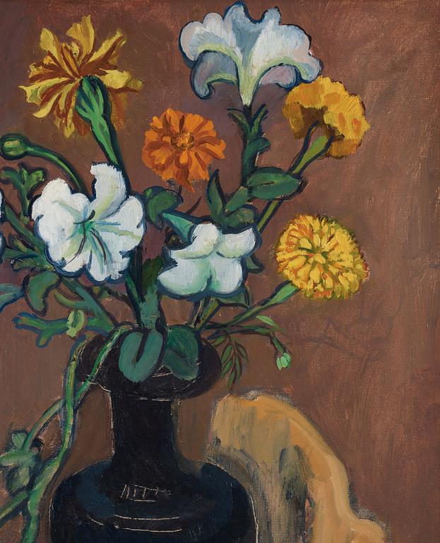 Hilding Linnqvist, Flowers in a black vase.