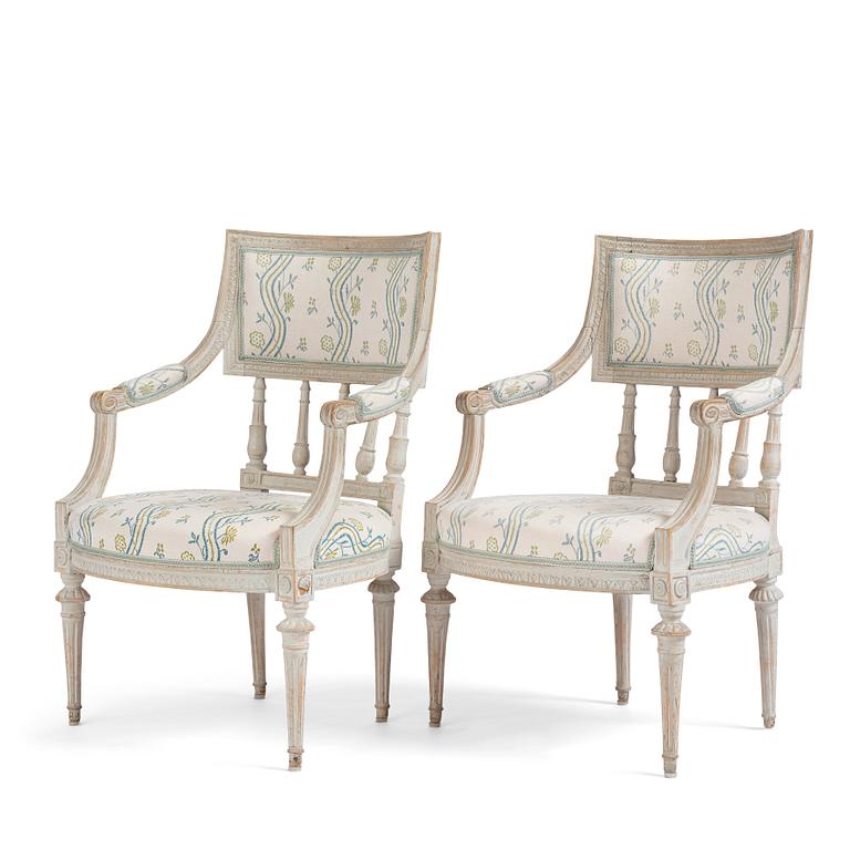 A pair of Gustavian armchairs by M Lundberg.