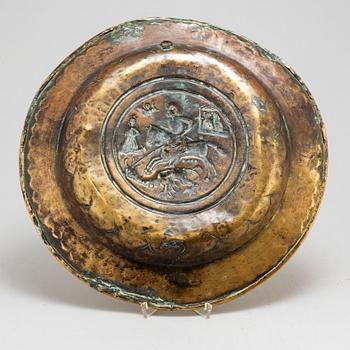 A german brass christening plate,  probably Nuremberg, 16th century.