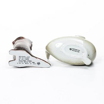 Lisa Larson, a 'Pilgrimsfalk' and 'Bison' figurine, Gustavsberg for NK, Nordiska Kompaniet in collaboration with WWF.