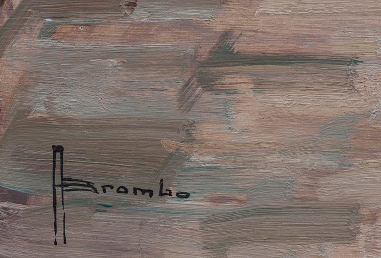 ANGELO BROMBO, olja på pannå, signerad.