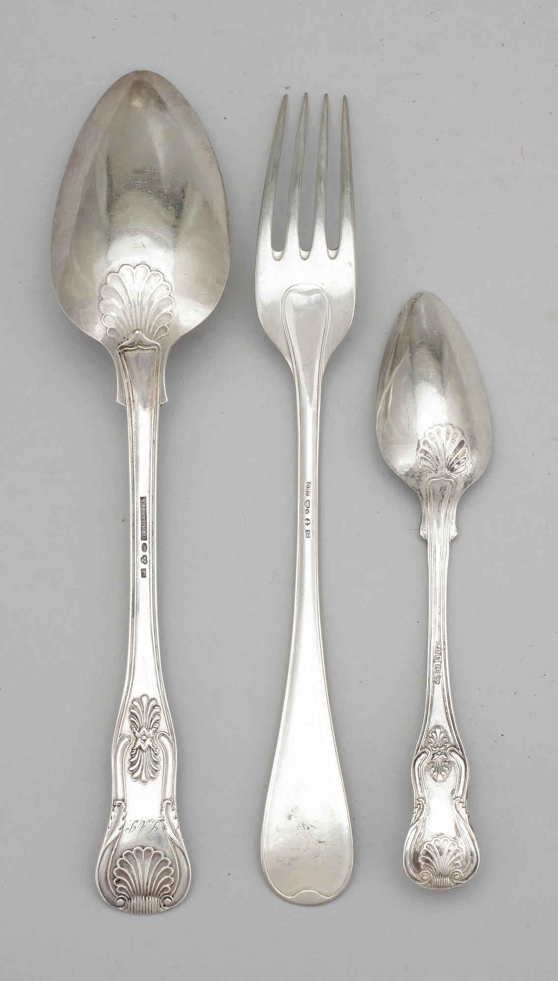 BESTICK, 18 delar, silver, bl.a. Kjellberg, Västerås, 1873. Vikt 629 gram.