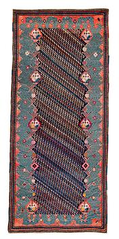 SEMI-ANTIQUE/ANTIQUE KARABAGH. 276 x 124 cm (as well as 1,5 cm of flat weave at each end).