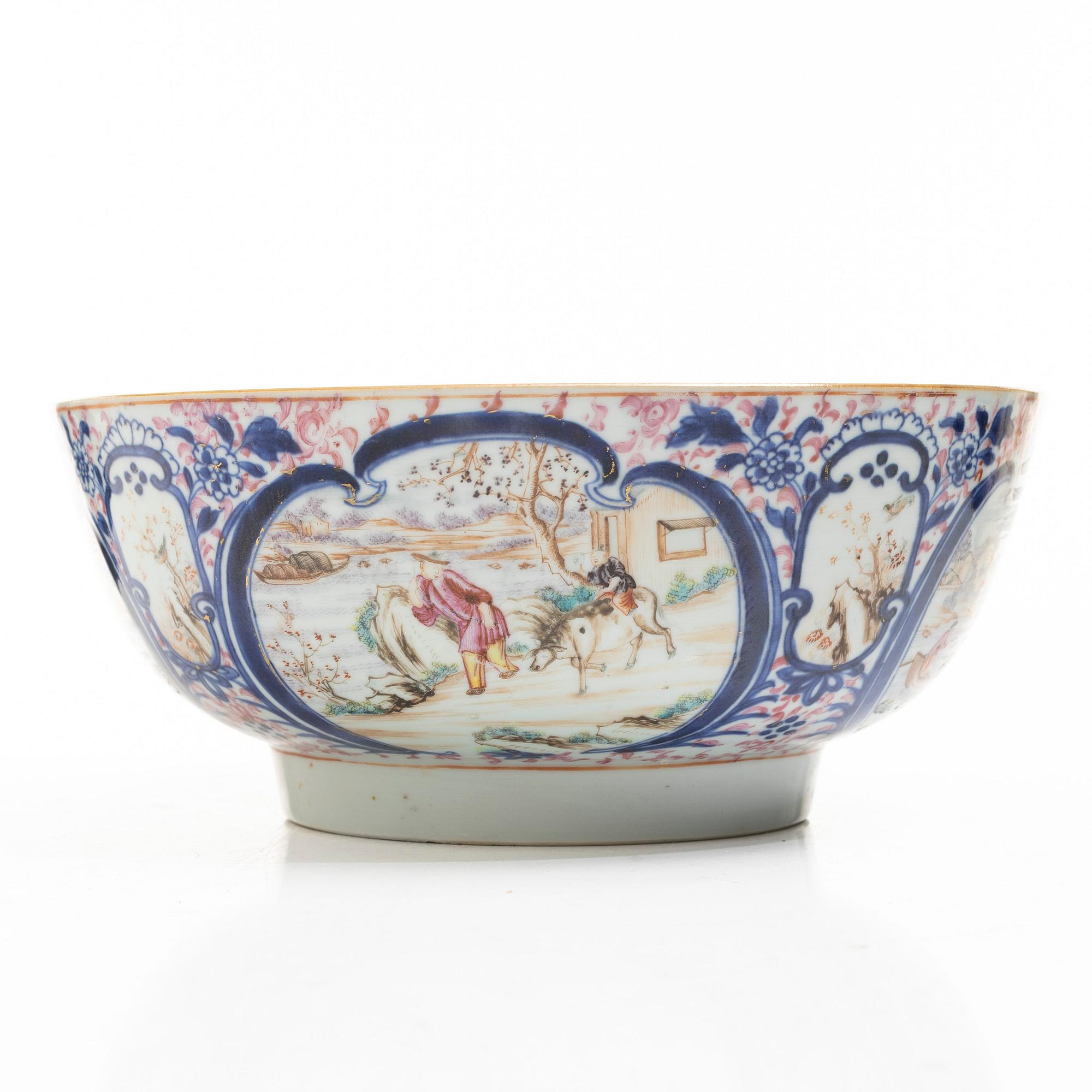 Three porcelain punch bowls, China, Qianlong (1736-95).