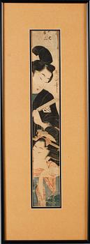 HASHIRA, träsnitt, BOK, förläggare Tsutaya Kichizo, samt TRÄSNITT, 6 st, Japan, 1800-tal.